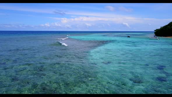 Aerial flying over travel of paradise bay beach time by transparent sea and white sand background of