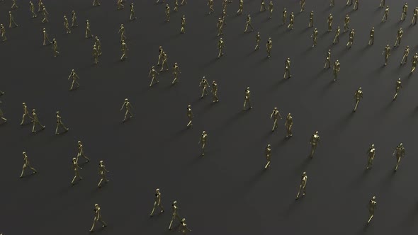 Crowd of Gold People Walk Communication Network Business Concept alt