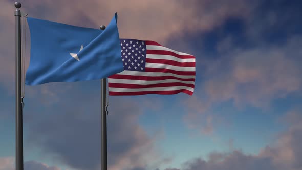 Somalia Flag Waving Along With The National Flag Of The USA - 4K