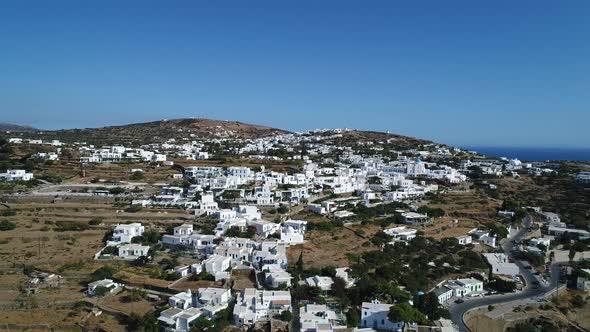 Village of Apollonia on Sifnos Island in the Cyclades in Greece from the sky