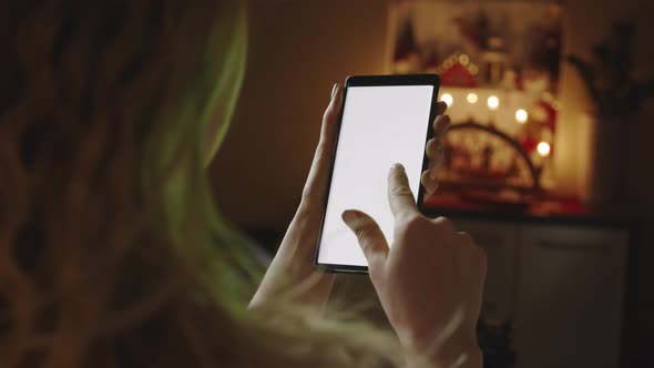 Woman at Home Using Screen Smartphone in Vertical Portrait Mode