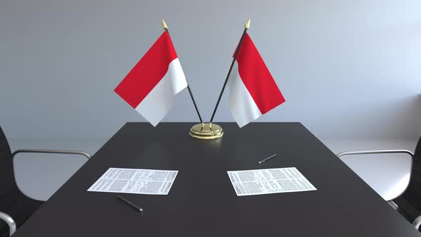 Flags of Indonesia and Papers on the Table