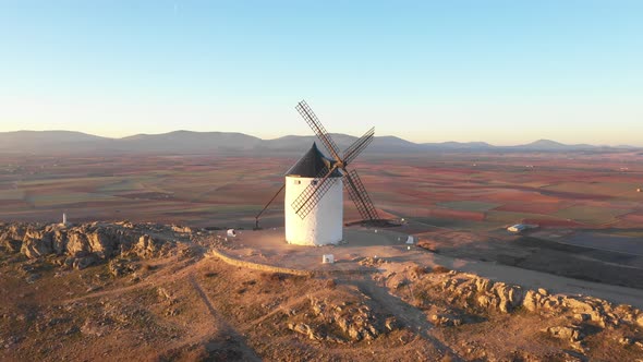 Drone view of a Windmill in Spain, La Mancha, Toledo