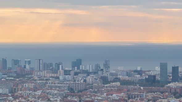 Panorama of Barcelona Timelapse, Spain, Viewed From the Bunkers of Carmel