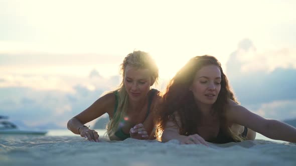 Gorgeous Models on Koh Tean Beach Playing with Sand