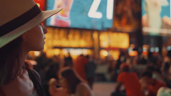 Attractive woman in Times Square, NYC