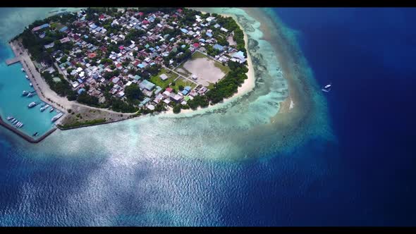 Aerial drone view nature of tranquil bay beach break by blue sea and clean sandy background of a day