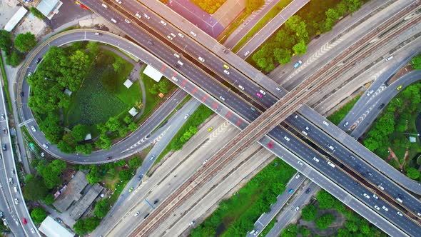 4K : Aerial view shot of fast moving Highway road