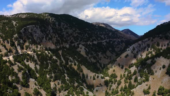  Fly over Gorge Canyon and Tunnel in Greece. Aerial landscape of Mountains 