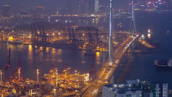 Hong Kong Port Terminal Night Time Lapse China Zoom Out