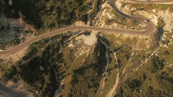 Mountain road in the Alps, top-down view