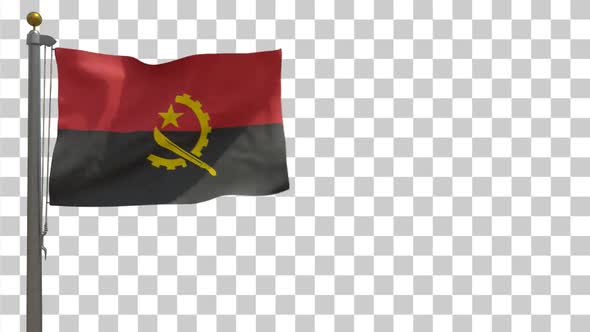 Angola Flag on Flagpole with Alpha Channel - 4K