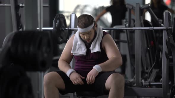 Obese Male Drinking Water After Barbell Exercise, Restoring Aqua Balance, Diet