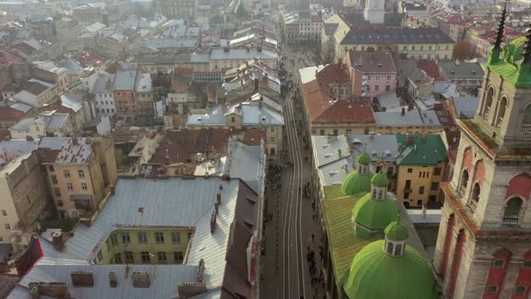 Aerial View of the Historical Center of Lviv