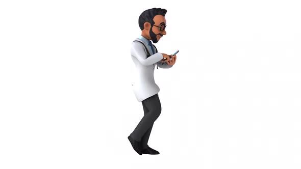 Fun 3D cartoon animation of a fun indian doctor with alpha included