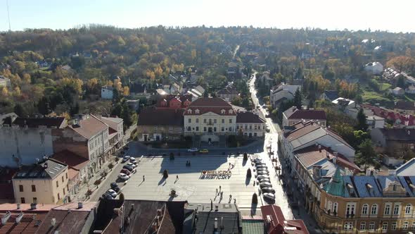 Aerial view of upper town square in Wieliczka, near Krakow, Poland