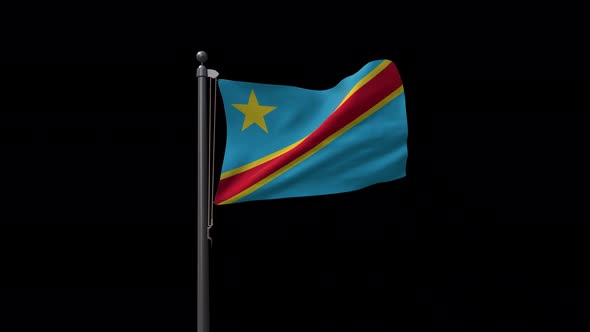 Democratic Republic Of The Congo Flag On Flagpole With Alpha Channel 4K