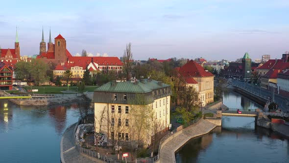 View From the Height on the Historic City Center and the Odra River