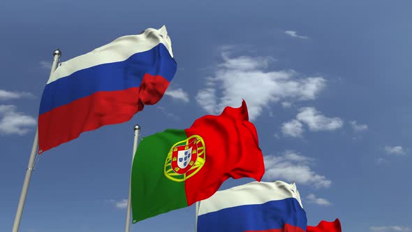 Many Flags of Portugal and Russia