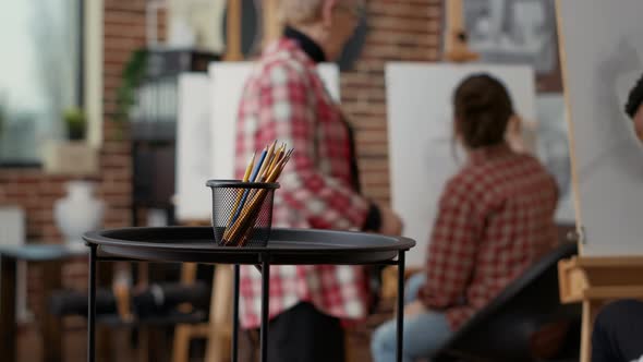 Artistic Tools and Pencils to Create Sketch Design on Canvas