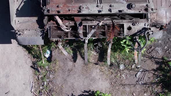 Vertical Video of a Burnt Military Equipment During the War in Ukraine