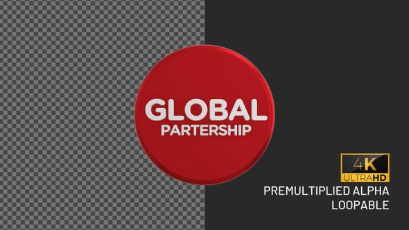 Global Partnership Rotating Looping Badge with Alpha Channel