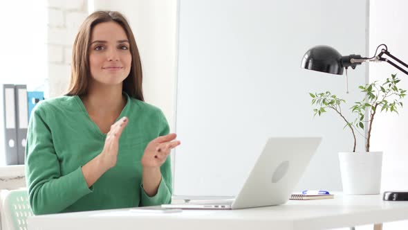 Clapping, Creative Designer Woman Applauding at Work for Winning Deal
