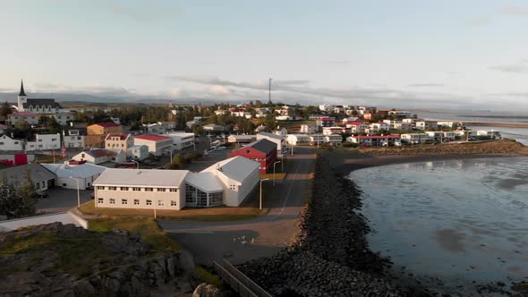 Aerial View of Borgarnes in Snaefellsnes Peninsula Iceland