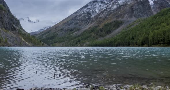 Mountain Lake Timelapse at the Summer or Autumn Time. Wild Nature and Rural Mount Valley. Green