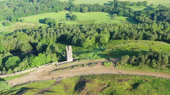 An aerial view around the Pigeon Tower in Rivington