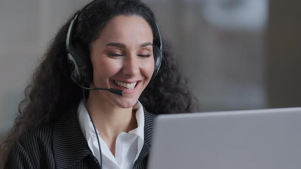 Cheerful Young Worker Business Woman Girl Holding Video Conference Call with Client Partner Wear
