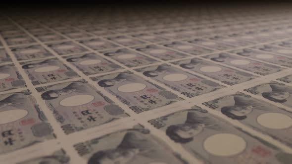 1000 Japanese Yen bills on money printing machine.