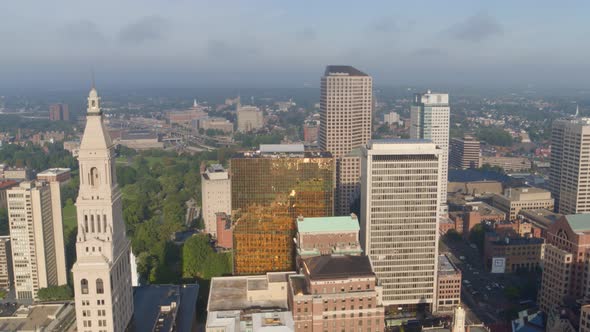 Aerial of high-rise buildings in business area in Hartford