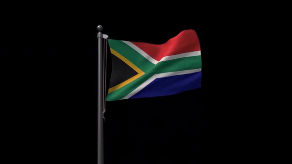 South Africa Flag On Flagpole With Alpha Channel