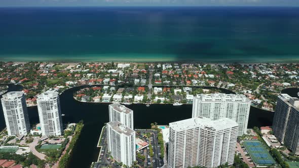 Beautiful Miami Ocean Front Buildings, Beautiful Water View. Scenic Blue Ocean