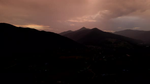 Aerial View of Sunset in Carpathian Mountains