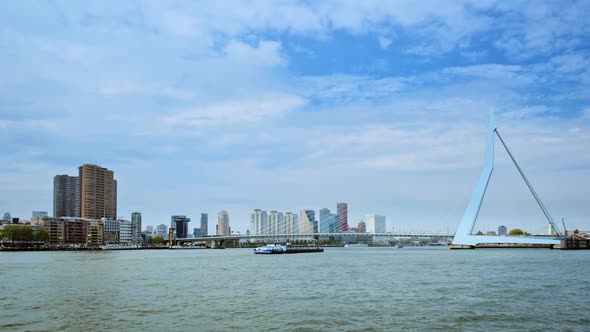 View of Rotterdam Over Nieuwe Maas with Erasmusbrug Bridge