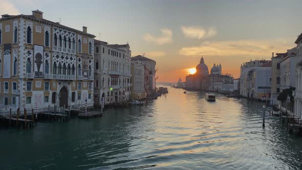 Basilica Santa Maria della Salute Church in Grand Canal at Sunrise, Venice Venezia