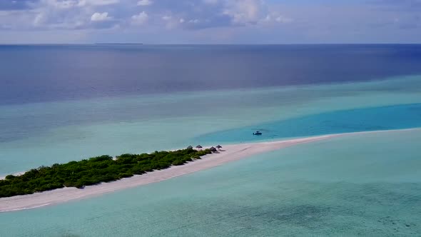 Aerial seascape of island beach trip by blue lagoon with sand background
