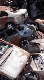 Vertical Video of Wardestroyed Cars in Ukraine