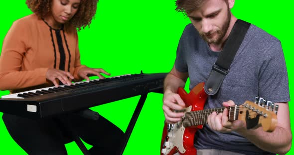 Musicians playing piano and guitar