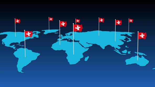 Switzerland National Flag Fly On Earth Map Animation