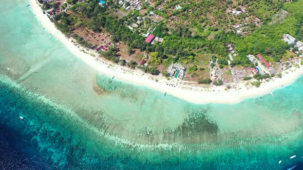 Aerial sky of luxury coast beach break by shallow sea with white sand background of journey near pal