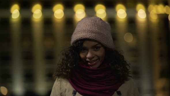 Modest Biracial Girl Posing for Camera With Smile on Face, Optimistic Person