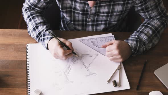 Designer Drawing Plans Of Bicycle At Home Studio