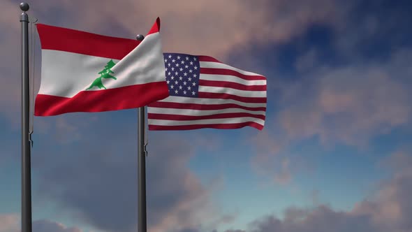 Lebanon Flag Waving Along With The National Flag Of The USA - 2K