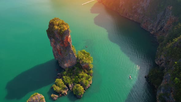 An aerial view of the coast, mountains and many beautiful islands