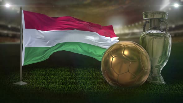 Hungary Flag With Football And Cup Background Loop