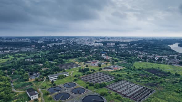 Massive Complex of Sewage Cleaning Plants in a Top View