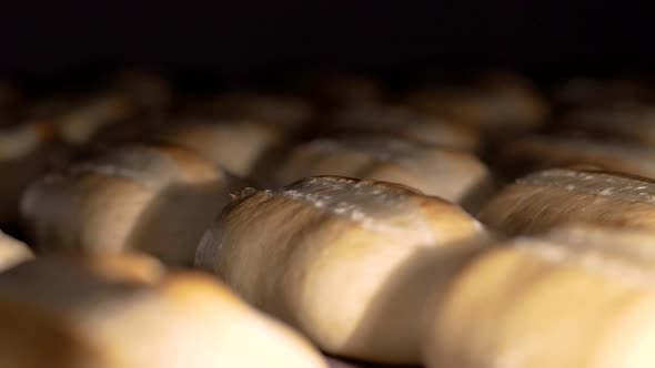 Loaf of Bread on the Production Line in the Bakery. Baked Loaf of Bread in the Bakery, Just Out of